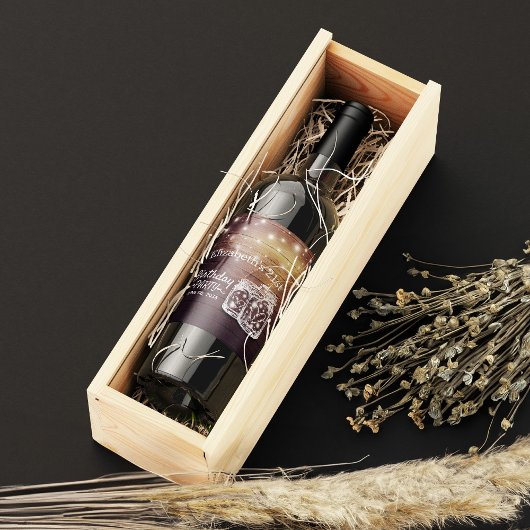 Birthday Party Rustic Wood Mason Jar String Lights Wijn Etiket