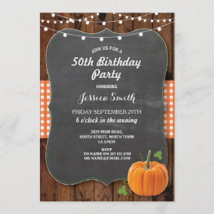 Birthday Party Rustic Wood Pumpkin Chalk Herfst Kaart