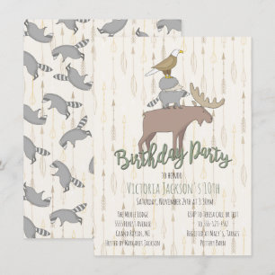 Birthday Party Rustic Woodland Animals Kaart