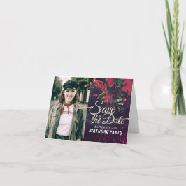 Birthday Party Save the Date Burgundy Floral Photo
