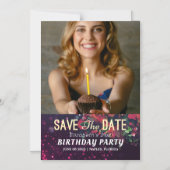 Birthday Party Save the Date Burgundy Floral Photo Magnetische Uitnodiging (Voorkant)