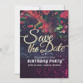 Birthday Party Save the Date Flowers Paarse lampje Magnetische Uitnodiging (Voorkant)