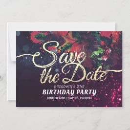 Birthday Party Save the Date Flowers Paarse lampje Magnetische Uitnodiging