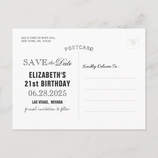 Birthday Party Save the Date Flowers Paarse lampje Uitnodiging Briefkaart (Achterkant)