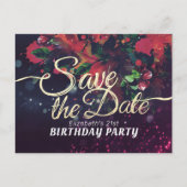 Birthday Party Save the Date Flowers Paarse lampje Uitnodiging Briefkaart (Voorkant)