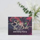 Birthday Party Save the Date Flowers Paarse lampje Uitnodiging Briefkaart (Staand voorkant)