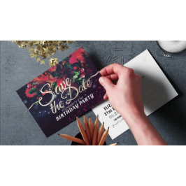 Birthday Party Save the Date Flowers Paarse lampje Uitnodiging Briefkaart