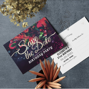 Birthday Party Save the Date Flowers Paarse lampje Uitnodiging Briefkaart