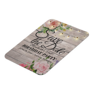 Birthday Party Save the Date Flowers Wood Lights Magneet