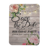 Birthday Party Save the Date Flowers Wood Lights Magneet (Verticaal)