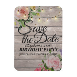 Birthday Party Save the Date Flowers Wood Lights Magneet