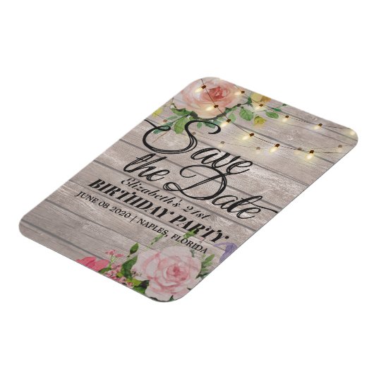 Birthday Party Save the Date Flowers Wood Lights Magneet (Linkerzijde)
