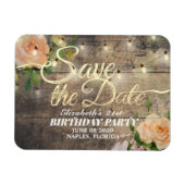 Birthday Party Save the Date Flowers Wood Lights Magneet (Horizontaal)
