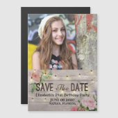 Birthday Party Save the Date Flowers Wood Lights Magnetische Uitnodiging (Voorkant / Achterkant)