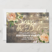 Birthday Party Save the Date Flowers Wood Lights Magnetische Uitnodiging (Voorkant)