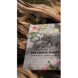 Birthday Party Save the Date Flowers Wood Lights Magnetische Uitnodiging