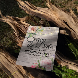 Birthday Party Save the Date Flowers Wood Lights Magnetische Uitnodiging