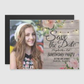 Birthday Party Save the Date Flowers Wood Lights Magnetische Uitnodiging (Voorkant / Achterkant)