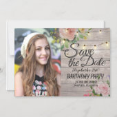 Birthday Party Save the Date Flowers Wood Lights Magnetische Uitnodiging (Voorkant)