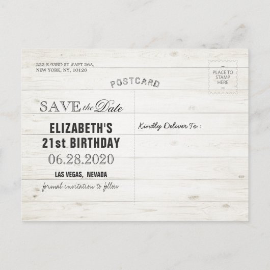 Birthday Party Save the Date Flowers Wood Lights Uitnodiging Briefkaart (Achterkant)