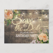 Birthday Party Save the Date Flowers Wood Lights Uitnodiging Briefkaart (Voorkant)