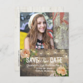 Birthday Party Save the Date Flowers Wood Lights Uitnodiging Briefkaart (Voorkant / Achterkant)