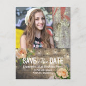 Birthday Party Save the Date Flowers Wood Lights Uitnodiging Briefkaart (Voorkant)