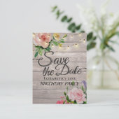 Birthday Party Save the Date Flowers Wood Lights Uitnodiging Briefkaart (Staand voorkant)