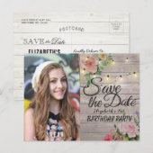 Birthday Party Save the Date Flowers Wood Lights Uitnodiging Briefkaart (Voorkant / Achterkant)