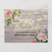 Birthday Party Save the Date Flowers Wood Lights Uitnodiging Briefkaart (Voorkant)