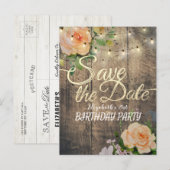 Birthday Party Save the Date Flowers Wood Lights Uitnodiging Briefkaart (Voorkant / Achterkant)
