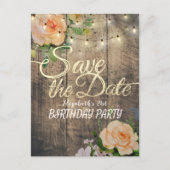 Birthday Party Save the Date Flowers Wood Lights Uitnodiging Briefkaart (Voorkant)