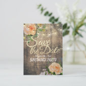 Birthday Party Save the Date Flowers Wood Lights Uitnodiging Briefkaart (Staand voorkant)
