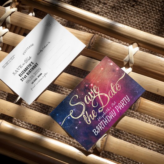 Birthday Party Save the Date Galaxy Stars Nebula Uitnodiging Briefkaart