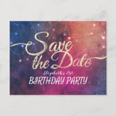 Birthday Party Save the Date Galaxy Stars Nebula Uitnodiging Briefkaart (Voorkant)