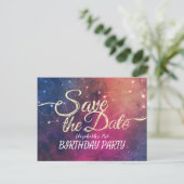 Birthday Party Save the Date Galaxy Stars Nebula Uitnodiging Briefkaart (Staand voorkant)