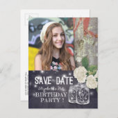 Birthday Party Save the Date Mason Jars Hydrangeas Uitnodiging Briefkaart (Voorkant / Achterkant)