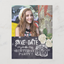 Birthday Party Save the Date Mason Jars Hydrangeas Uitnodiging Briefkaart