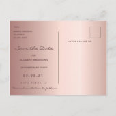 Birthday Party Save the Date roos gold glam Briefkaart (Achterkant)