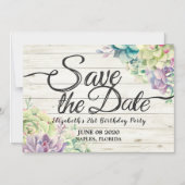 Birthday Party Save the Date Succulent Rustic Wood Magnetische Uitnodiging (Voorkant)