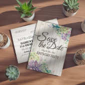 Birthday Party Save the Date Succulent Rustic Wood Uitnodiging Briefkaart