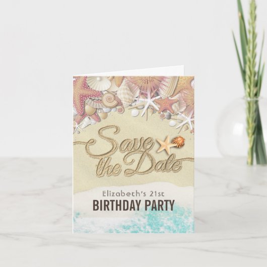 Birthday Party Save the Date Summer Beach Starfish (Voorkant)