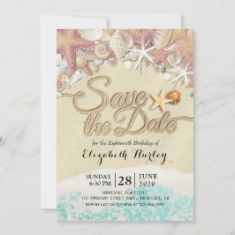 Birthday Party Save the Date Summer Beach Starfish Kaart