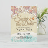 Birthday Party Save the Date Summer Beach Starfish Kaart (Staand voorkant)