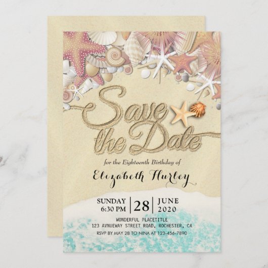 Birthday Party Save the Date Summer Beach Starfish Kaart (Voorkant / Achterkant)