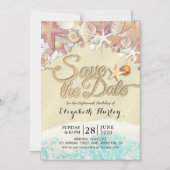 Birthday Party Save the Date Summer Beach Starfish Magnetische Uitnodiging (Voorkant)