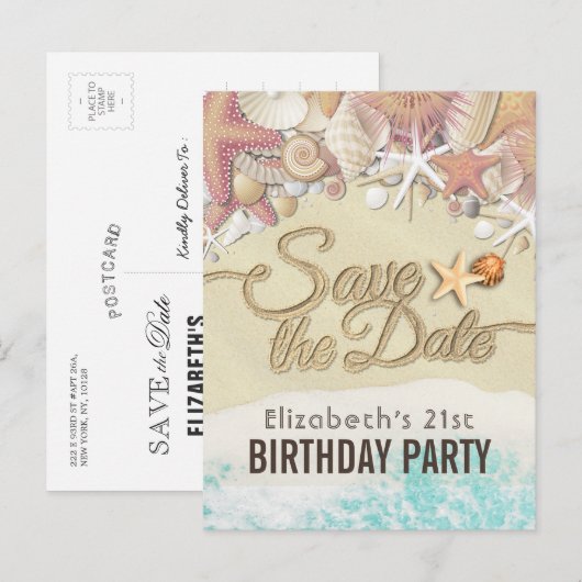 Birthday Party Save the Date Summer Beach Starfish Uitnodiging Briefkaart (Voorkant / Achterkant)