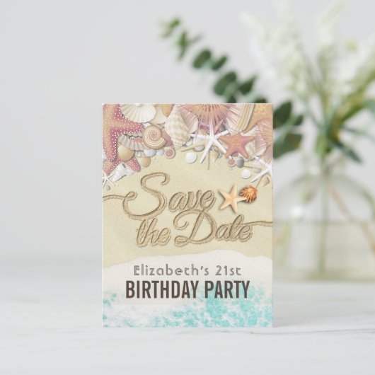 Birthday Party Save the Date Summer Beach Starfish Uitnodiging Briefkaart (Staand voorkant)