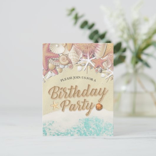 Birthday Party Save the Date Summer Beach Starfish Uitnodiging Briefkaart (Staand voorkant)