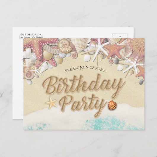 Birthday Party Save the Date Summer Beach Starfish Uitnodiging Briefkaart (Voorkant / Achterkant)